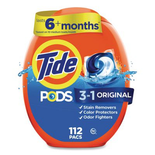 Pods, HE Compatible, Tide Original, 85 oz, 112 Pods/Tub, 4 Tubs/Carton (03243)