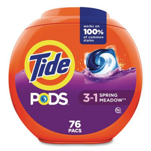 Tide PODS Laundry Detergent, HE Compatible, Spring Meadow, 57 oz Tub, 76 Pacs/Tub, 4 Tubs/Carton (09166CT)