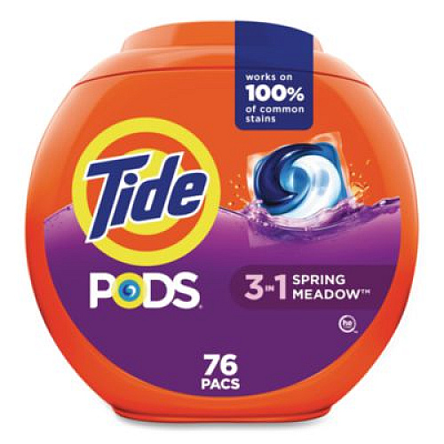 Tide PODS Laundry Detergent, HE Compatible, Spring Meadow, 57 oz Tub, 76 Pacs/Tub (09166EA)