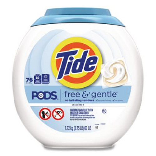 Tide PODS Laundry Detergent, Free and Gentle, HE Compatible, 56 oz Tub, 76 Pacs/Tub, 4 Tubs/Carton (09488CT)