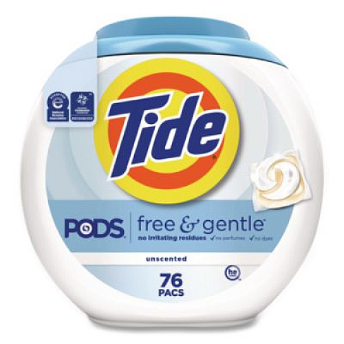 Tide PODS Laundry Detergent, HE Compatible, Free and Gentle, 56 oz Tub, 76 Pacs/Tub (09488EA)