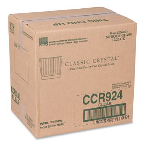 WNA Classic Crystal Plastic Tumblers, 9 oz, Clear, Fluted, Rocks Squat, 20/Pack, 12 Packs/Carton (CCR9240)