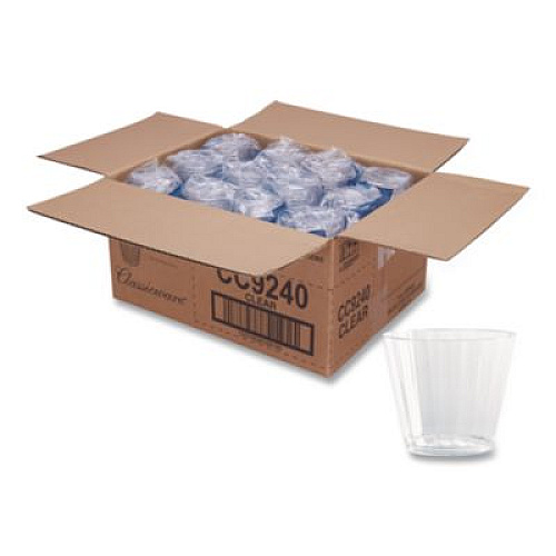 WNA Classic Crystal Plastic Tumblers, 9 oz, Clear, Fluted, Squat, 20/Pack, 12 Packs/Carton (CC9240)