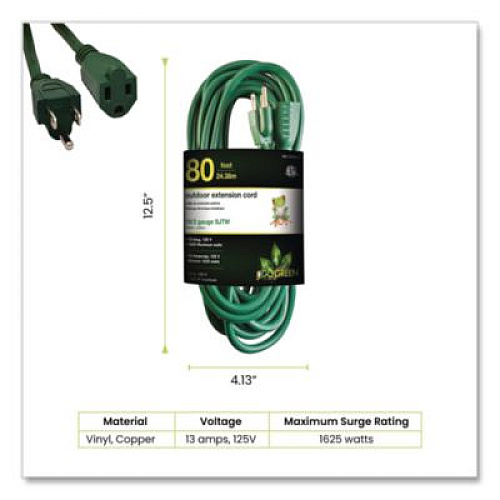 GoGreen Power 16 AWG Outdoor Extension Cord, 80 ft, 10 A, Green (GG13780GN)