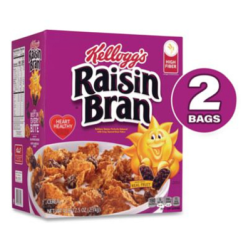 Kellogg's Raisin Bran Cereal, 2 Bags/Box, 76.5 oz Box (22002624)