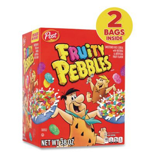 Post Fruity Pebbles Crispy Rice Cereal, 2 Bags/Box, 38 oz Box (22002627)