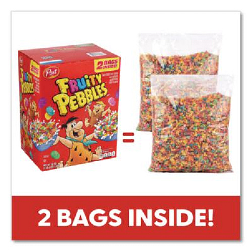 Post Fruity Pebbles Crispy Rice Cereal, 2 Bags/Box, 38 oz Box (22002627)
