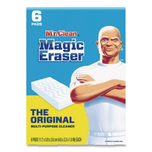 Mr. Clean Magic Eraser, 2.3 x 4.6, 1" Thick, White, 6/Pack, 6 Packs/Carton (79009)