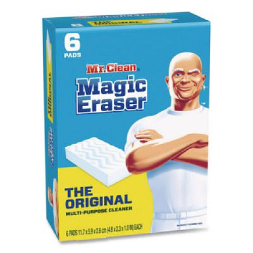Mr. Clean Magic Eraser, 2.3 x 4.6, 1" Thick, White, 6/Pack, 6 Packs/Carton (79009)