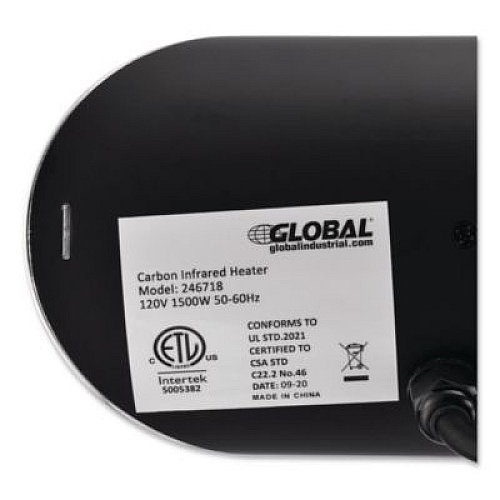 Global Industrial Infrared Patio Heater Free Standing with Remote Control, 1,500 W, 35.38 x 5.13 x 42 to 82, Black (246722)