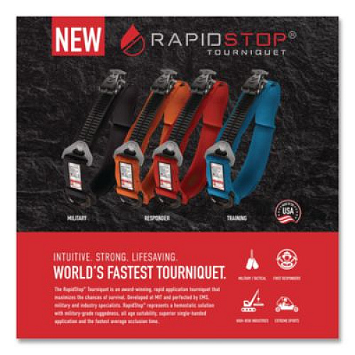 RAPIDSTOP Tourniquet, High-Strength Polymer; Nylon; Velcro, 1.5 x 7.5, Black (RST100)