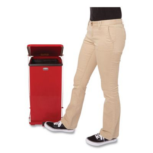 Rubbermaid Commercial Defenders Heavy-Duty Steel Step Can, 6.5 gal, Steel, Red (ST12EPLRD)