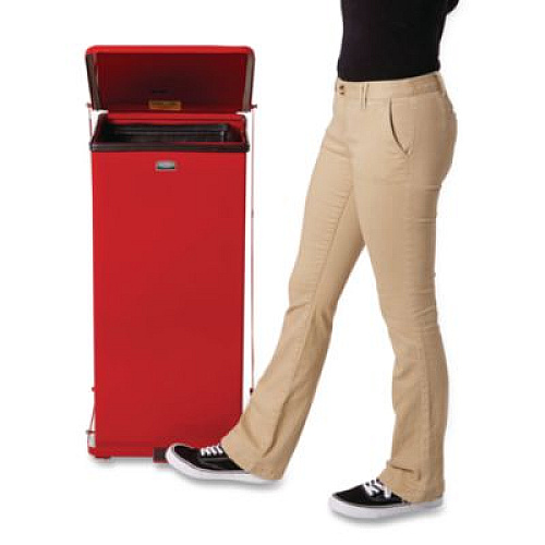 Rubbermaid Commercial Defenders Heavy-Duty Steel Step Can, 13 gal, Steel, Red (ST24EPLRD)