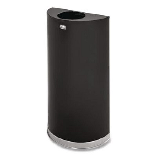 Rubbermaid Commercial European and Metallic Series Open Top Half-Round Receptacle, 12 gal, Steel, Black/Chrome (SO1220B)