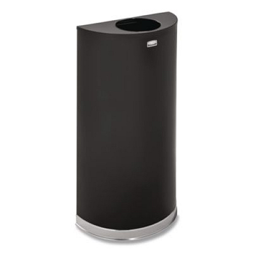 Rubbermaid Commercial European and Metallic Series Open Top Half-Round Receptacle, 12 gal, Steel, Black/Chrome (SO1220B)