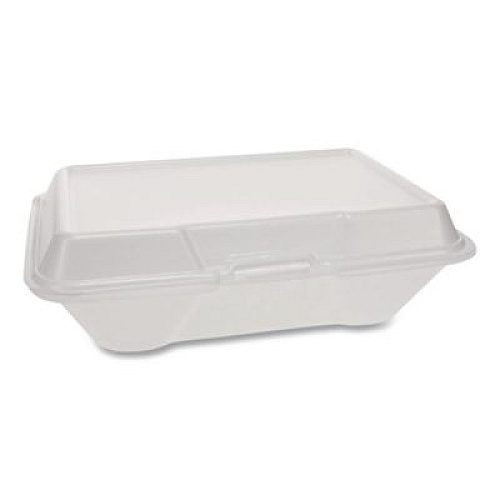 Plastifar Foam Hinged Lid Container Secure One Tab Latch, 3 Compartments, 7.81 x 8.75 x 3.38, White, 100/Sleeve, 2 Sleeves/Bag (12039)