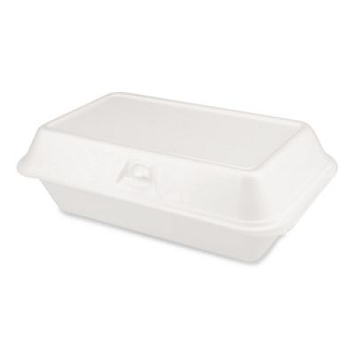 Plastifar Foam Hinged Lid Container, Secure One Tab Latch, Poly Bag, 7.81 x 8.75 x 3.38, White, 100/Sleeve, 2 Sleeves/Bag, 1 Bag/Pack (12018)