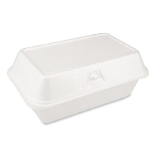 Plastifar Foam Hinged Lid Container, Secure One Tab Latch, Poly Bag, 7.81 x 8.75 x 3.38, White, 100/Sleeve, 2 Sleeves/Bag, 1 Bag/Pack (12018)