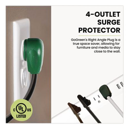 GoGreen Power Four-Outlet Surge Protector with Three USB Ports, 4 ft Cord Length Cord, 450 J, White (GG1462USBC)