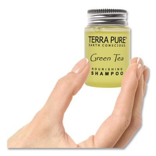 Diversified Hospitality Solutions Terra Pure Shampoo Jam Jar, Green Tea Lemongrass Scent, 1 oz Jar, 300/Carton (007460)