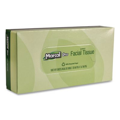 Marcal PRO 100% Recycled Convenience Pack Facial Tissue, 2-Ply, White, 100 Sheets/Box, 30/Carton (NP5701)