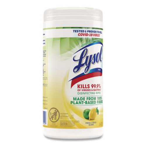 LYSOL Brand Disinfecting Wipes II Fresh Citrus Scent, 1-Ply, 7 x 7.25, Fresh Citrus, White, 70 Wipes/Canister (49128EA)