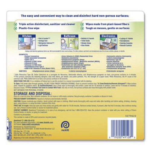 LYSOL Brand Disinfecting Wipes II Fresh Citrus Scent, 1-Ply, 7 x 7.25, Fresh Citrus, White, 70 Wipes/Canister (49128EA)