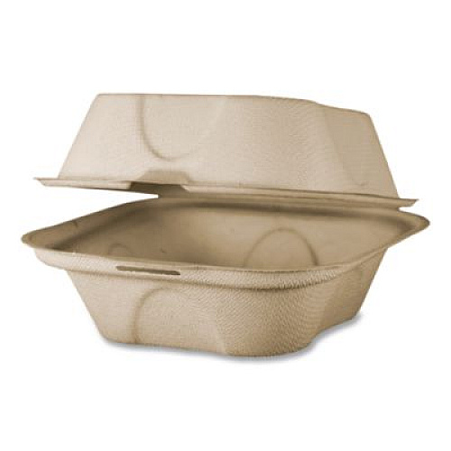 World Centric Fiber Hinged Takeout Containers, Burger Box, 6.5 x 6 x 3.2, Natural, Paper, 500/Carton (TOSCU15BLFP)
