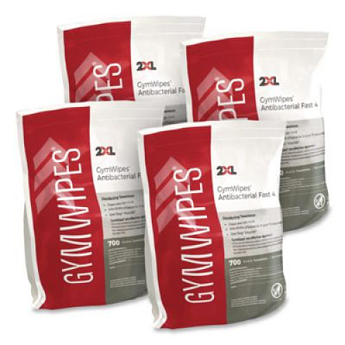 2XL Antibacterial Gym Wipes Refill, 1-Ply, 6 x 8, Unscented, White, 700 Wipes/Pack, 4 Packs/Carton (L101)