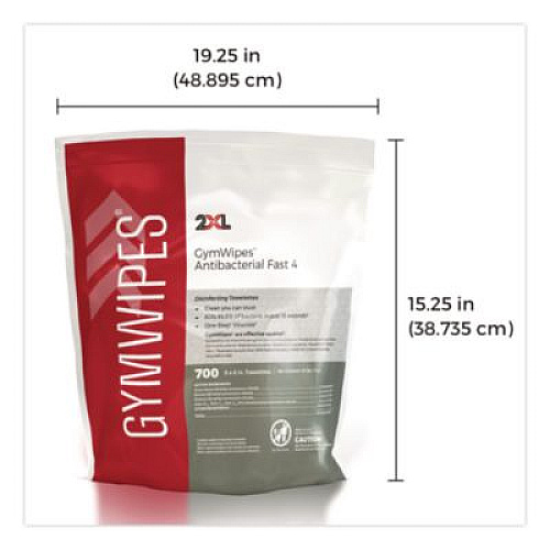 2XL Antibacterial Gym Wipes Refill, 1-Ply, 6 x 8, Unscented, White, 700 Wipes/Pack, 4 Packs/Carton (L101)