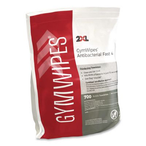 2XL Antibacterial Gym Wipes Refill, 1-Ply, 6 x 8, Unscented, White, 700 Wipes/Pack, 4 Packs/Carton (L101)