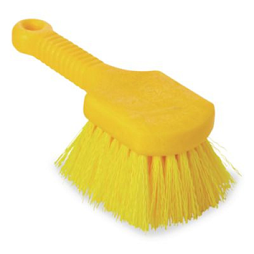 Rubbermaid Commercial Long Handle Scrub, Yellow Synthetic Bristles, 8" Brush, 8" Gray Plastic Handle (9B29CT)