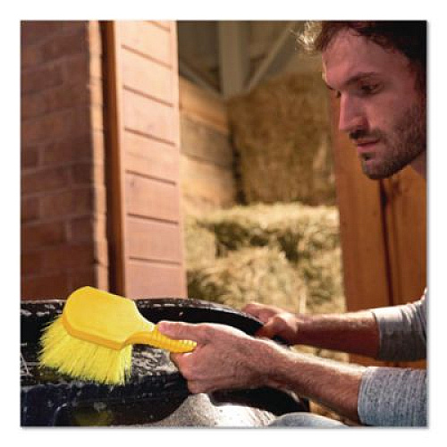 Rubbermaid Commercial Long Handle Scrub, Yellow Synthetic Bristles, 8" Brush, 8" Gray Plastic Handle (9B29CT)