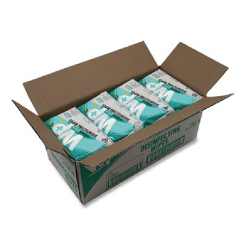 Carlisle WipesPlus Disinfecting Surface Wipes, Flat Pack, 1-Ply, 7 x 8, Lemon, White, 80 Wipes/Refill Pack, 12 Packs/Carton (37701)