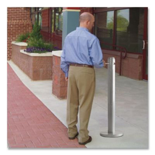 Rubbermaid Commercial Smoker's Pole, Round, Steel, 0.9 gal, 4 dia x 41h, Silver (R1SM)