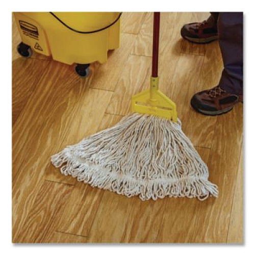Rubbermaid Commercial Super Stitch Cotton Looped End Wet Mop Head, Large, 1" White Headband, 6/Carton (D113)