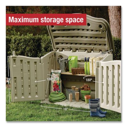 Rubbermaid Horizontal Outdoor Storage Shed, 55 x 28 x 36, 20 cu ft, Olive Green/Sandstone (3748)