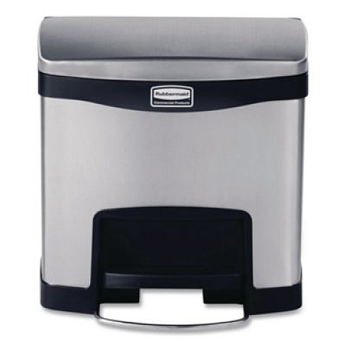 Rubbermaid Commercial Slim Jim Stainless Steel Step-On Container, Front Step Style, 4 gal, Stainless Steel, Black (1901982)