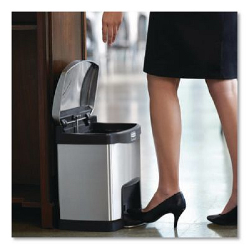 Rubbermaid Commercial Slim Jim Stainless Steel Step-On Container, Front Step Style, 4 gal, Stainless Steel, Black (1901982)