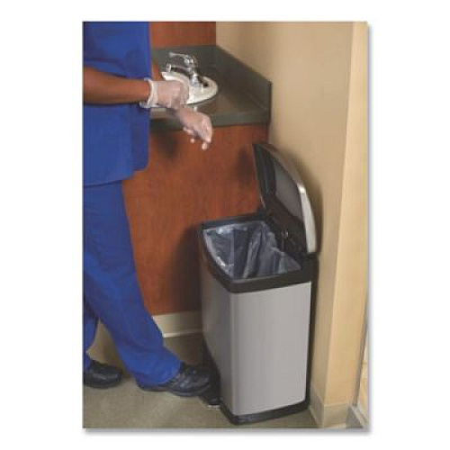 Rubbermaid Commercial Slim Jim Stainless Steel Step-On Container, Front Step Style, 4 gal, Stainless Steel, Black (1901982)