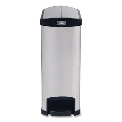 Rubbermaid Commercial Slim Jim Stainless Steel Step-On Container, End Step Style, 13 gal, Stainless Steel, Black (1901993)
