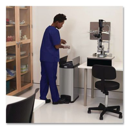 Rubbermaid Commercial Slim Jim Stainless Steel Step-On Container, End Step Style, 13 gal, Stainless Steel, Black (1901993)