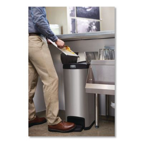 Rubbermaid Commercial Slim Jim Stainless Steel Step-On Container, End Step Style, 13 gal, Stainless Steel, Black (1901993)