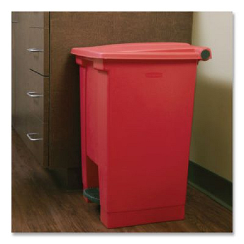 Rubbermaid Commercial Indoor Utility Step-On Waste Container, 12 gal, Plastic, Red (6144RED)