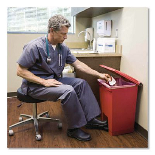 Rubbermaid Commercial Indoor Utility Step-On Waste Container, 12 gal, Plastic, Red (6144RED)