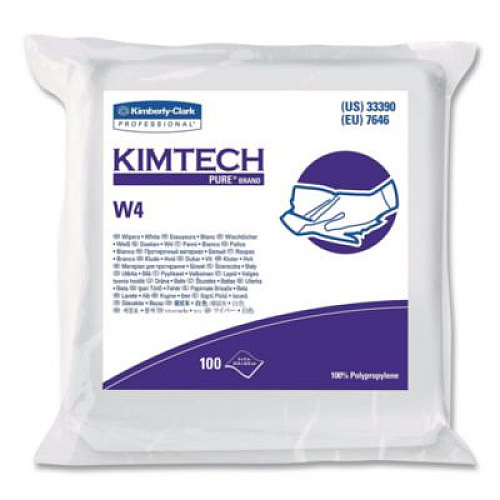 Kimtech W4 Critical Task Wipers, Flat Double Bag, 3-Ply, 9 x 9, Unscented, White, 100/Bag, 5 Bags/Carton (33390)