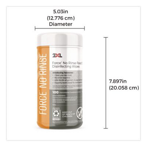 2XL Food Service No Rinse Surface Sanitizing Wipes, 1-Ply, 6 x 8, White, 100/Roll, 6 Rolls/Carton (447)