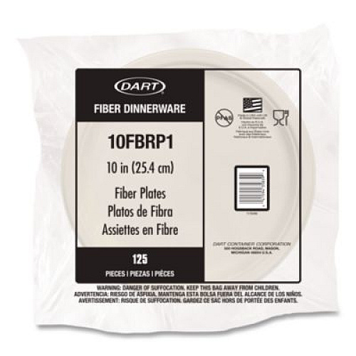 Dart Compostable Molded Fiber Dinnerware, ProPlanet Seal, Plate, 10.2" dia, Natural, 500/Carton (10FBRP1)