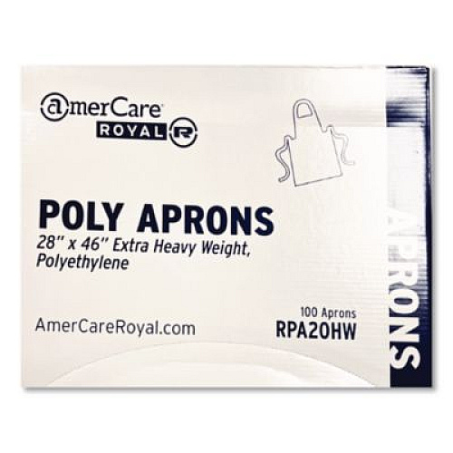 AmerCareRoyal Heavyweight Poly Aprons, 28 x 46, 1.77 mil, One Size Fits All, White, 500/Carton (RPA20HW)