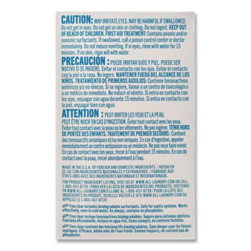 All Free Clear HE Liquid Laundry Detergent, Unscented, 1.25 oz Vending Box, 100/Carton (2979351)